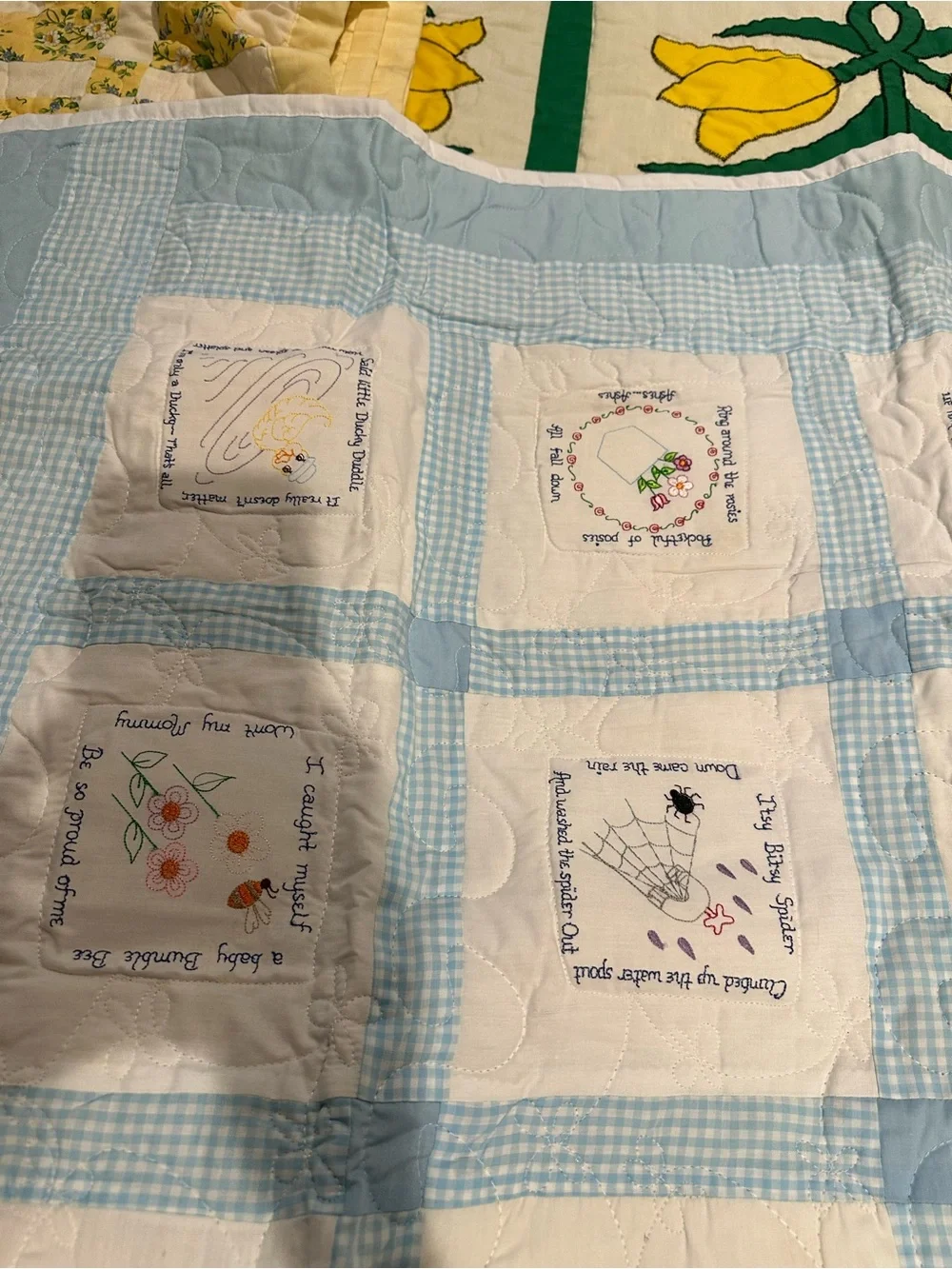 Handmade Blue and White Patchwork Baby Quilt